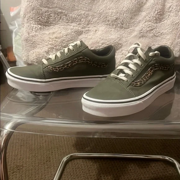 Vans Olive Green and Leopard Print Sneakers - Picture 8 of 8
